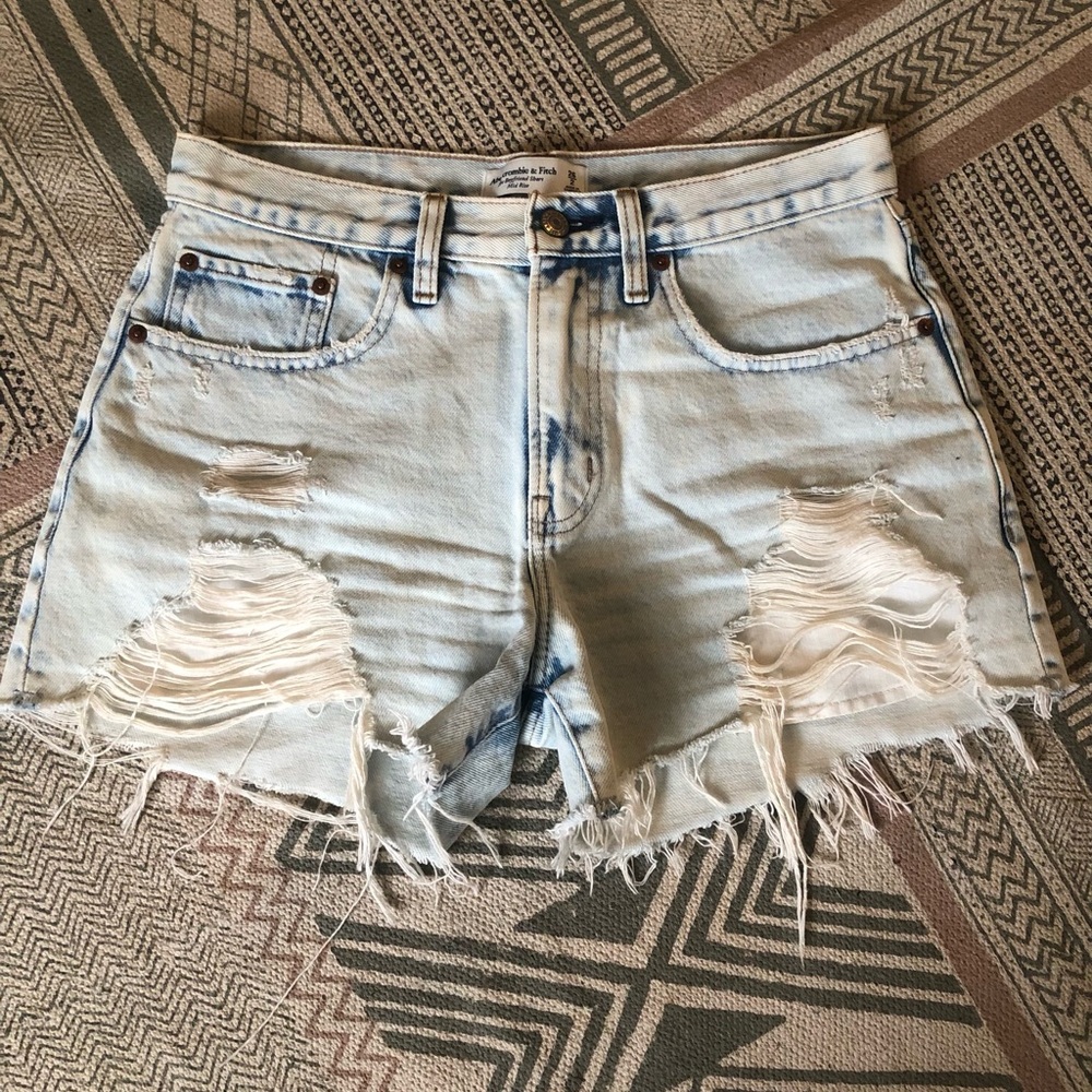 Abercrombie & Fitch Blue Jean Shorts with a Distressed Hem